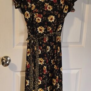 Perceptions Black Dress with Red and Yellow Floral Design